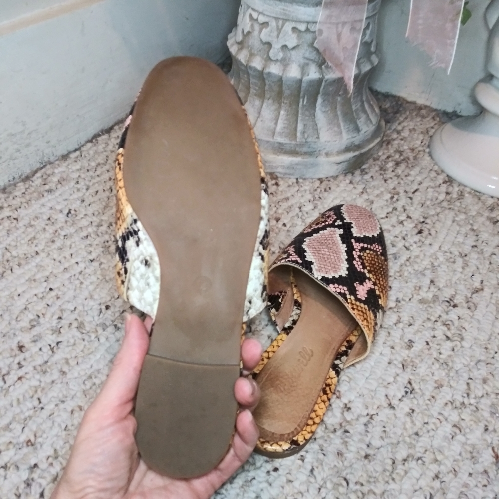 Madewell Cory Gold, Mauve & Black Snakeprint Almond Toe Leather Mules - Picture 8 of 9